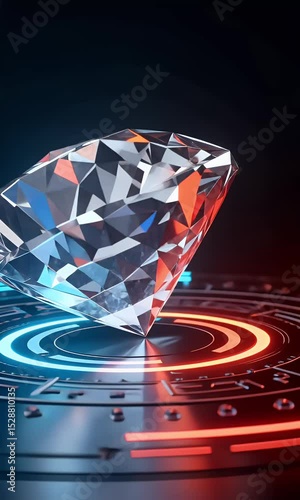 Realistic Diamond Gemstone on Glowing Futuristic Technology Background