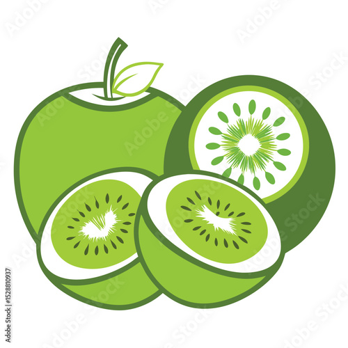 Colorful Kiwi Fruit Silhouettes Vector Illustration