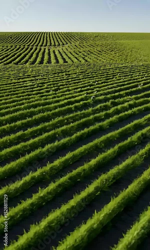 Scenic Realistic Video of Rows of Green Crops in Field under Sky