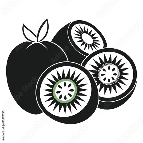 Colorful Kiwi Fruit Silhouettes Vector Illustration