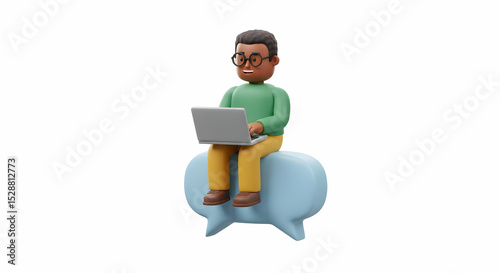 Wallpaper Mural 3D Render Man Working Laptop Cloud Chat Mockup Design Torontodigital.ca
