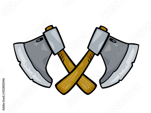 Two Crossed Axes Ready for Chopping Wood in the Forest