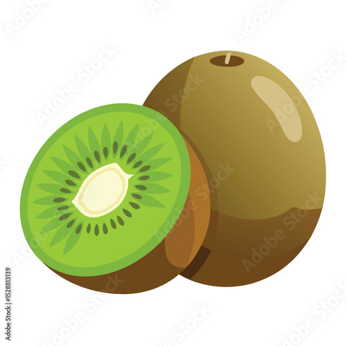 Fresh Kiwi Fruit Halves Isolated on White Background