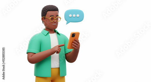 Wallpaper Mural 3D Cartoon Man Using Smartphone Mockup Design Messaging App Chat Communication Torontodigital.ca