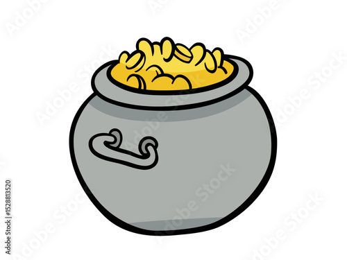 A Cartoon Pot of Gold Coins Symbolizing Wealth and Fortune at the Rainbow's End