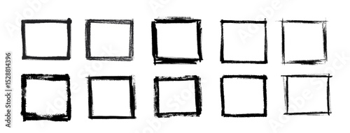 Box brush stroke frames line, Text box outline frame, ink paint brush square shapes in Hand-drawn style set, Brush borders Vector illustration