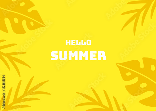 Summer background illustration with yellow colour. Social media banner and presentation background template. Apparel packaging, coconut and sun, holiday and travel business
