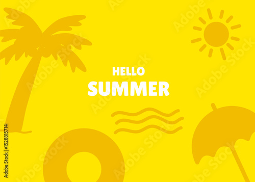 Summer beach background illustration with yellow colour. Social media banner and presentation background template. Apparel packaging, coconut and sun, holiday and travel business