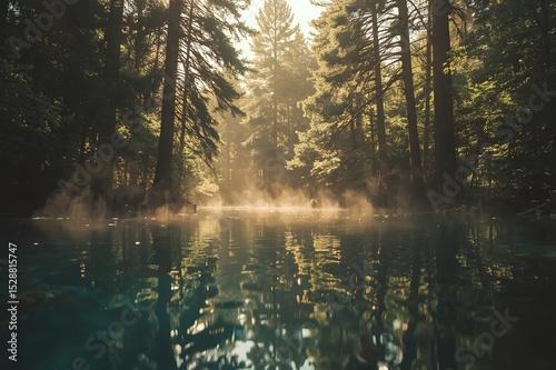 A reflecting pool in the pine lands on a summer day.