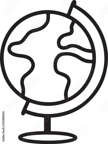 A hand-drawn black-and-white globe icon, representing geography, global learning, and education. Ideal for world studies, travel education, and cultural lessons, this minimalist design suits school 