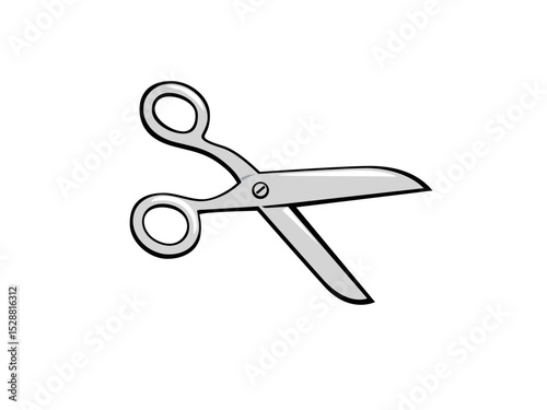 Simple silver scissors on black background