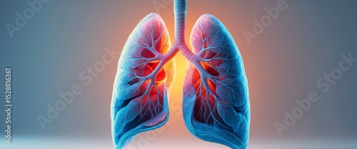 Anatomical Illustration of Human Lungs, Trachea and Bronchial Tree Respiratory System