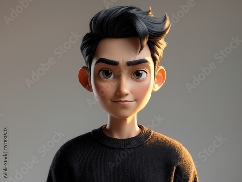 Portrait of a Handsome Animated Young Man with Modern Hairstyle, Calm Expression.