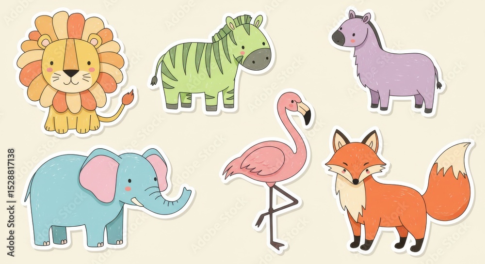Obraz premium Cute Jungle Animals Illustration Set