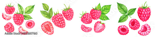 Fresh and ripe raspberries with green leaves, perfect for healthy recipes.