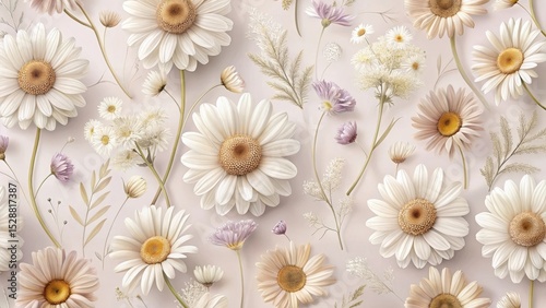 Elegant Floral Arrangement Featuring Delicate Daisies and Pastel Blooms on a Soft Background
