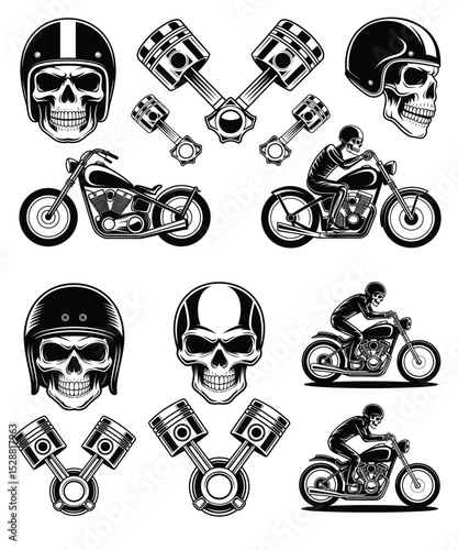 A set of pirate skulls featuring skull and crossbones, designed with danger and Halloween motifs