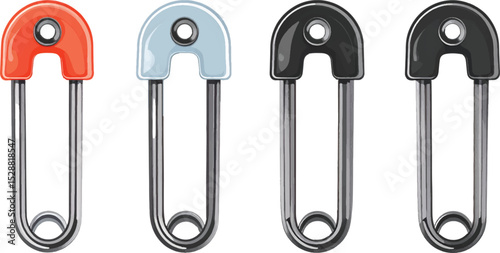 Isolated macro set of  metallic steel Safety pin icons