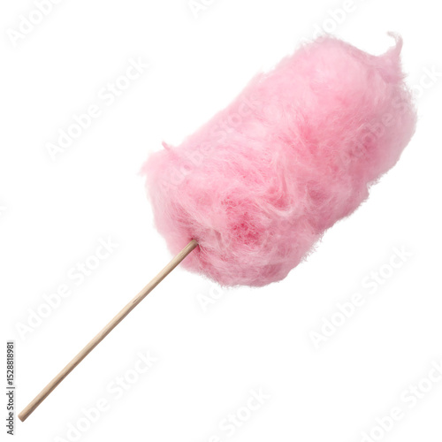Fluffy pink spun sugar cotton candy isolated on a transparent background