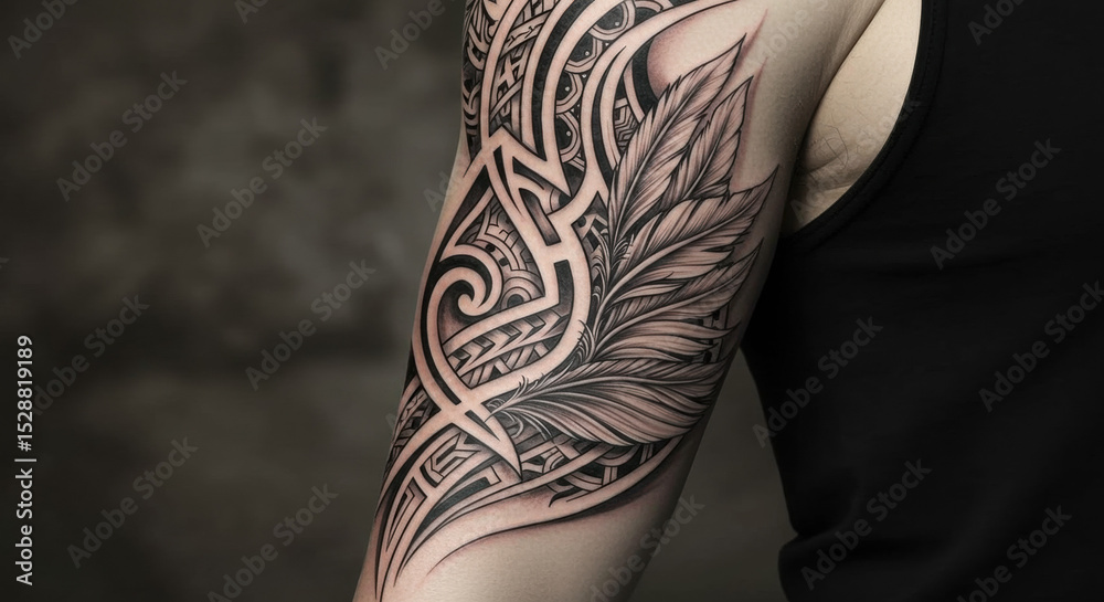 Detailed black and white arm tattoo design Detailed black and white arm tattoo design
