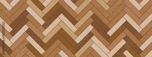 Vector herringbone pattern with natural wood parquet. Seamless wooden floor texture in warm brown tones. Ideal for backgrounds, interiors, or architectural design.