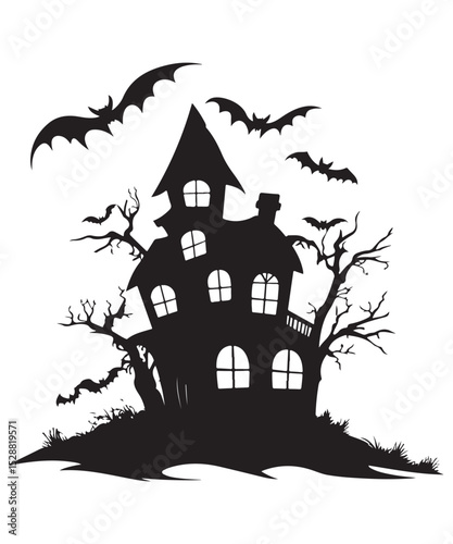 Halloween haunted house silhouette vector art , Halloween spooky ghost house, creepy monsters haunted houses, vector illustration