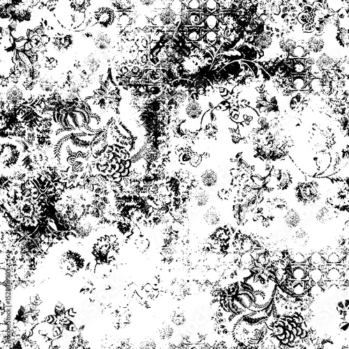 seamless gentle vector paisley print with ethnic paisley and flowers pattern, allover composition. Detailed beautiful paisleys with floral motives in black and white.