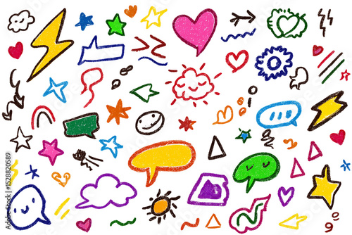 Colorful Hand-Drawn Doodles on Transparent Background, PNG