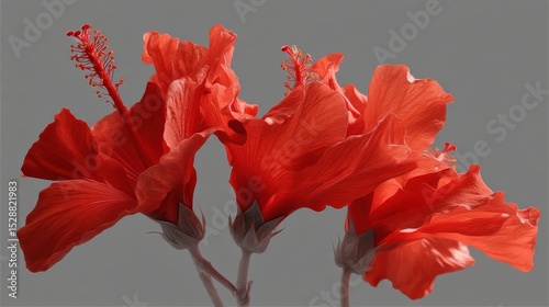 Vibrant Red Hibiscus Flowers on Gray Background for Nature Lovers