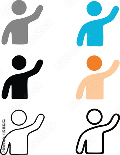 Waving person icon set in colorful flat and outline styles