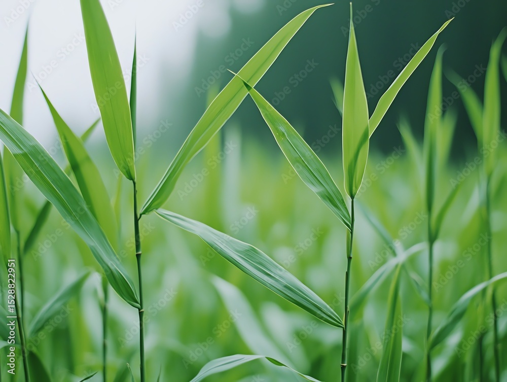 Fototapeta premium Yoga in a bamboo forest, light filtering through towering green stalks