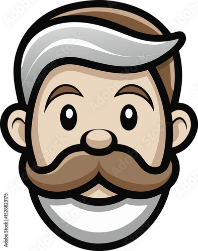 Cartoon male avatar with gray hair and mustache in vector style