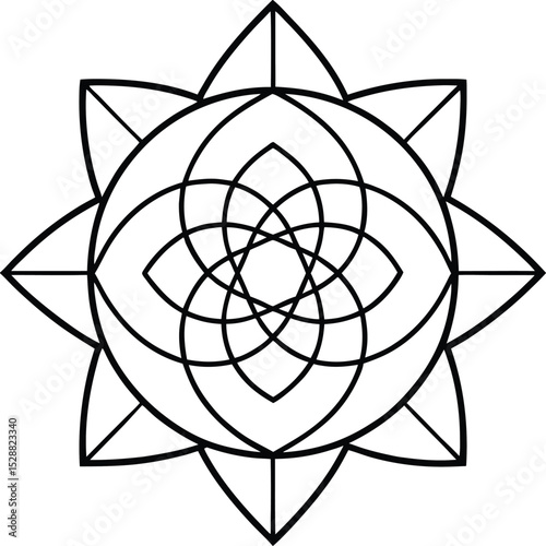 Geometric Mandala Design Element for Coloring Book