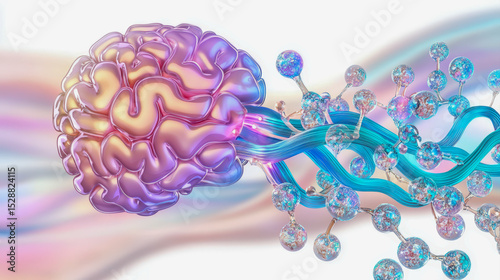 A stylized brain interacts with molecular structures, illustrating the connection between neuroscience and technology.