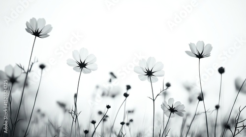 Monochrome Cosmos Flowers in a Field