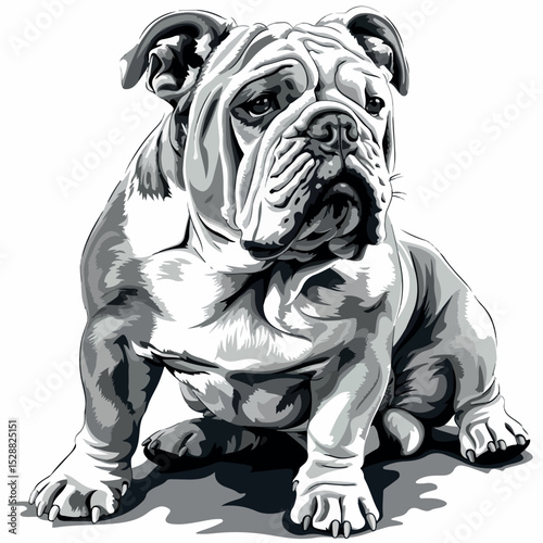 illustration, vector, dog, animal, puppy, pet, portrait, black, design, mammal, head, cute, bulldog, drawing, breed, cartoon, face, graphic, isolated, background, image, style, clip, bull, ears, pedig
