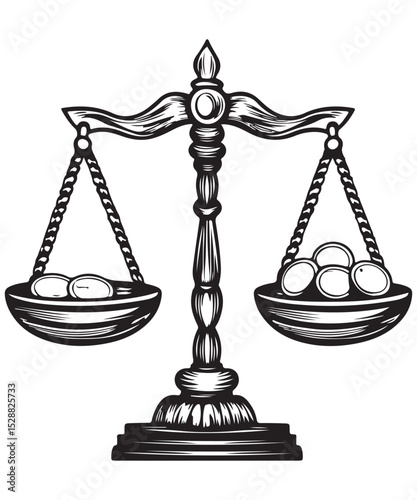Single one line court legal scale in continuous one drawing silhouette on white background, Law scale of justice bundle silhouette set illustration