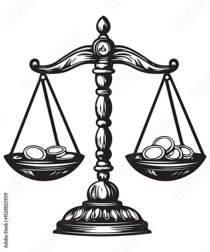 Single one line court legal scale in continuous one drawing silhouette on white background, Law scale of justice bundle silhouette set illustration