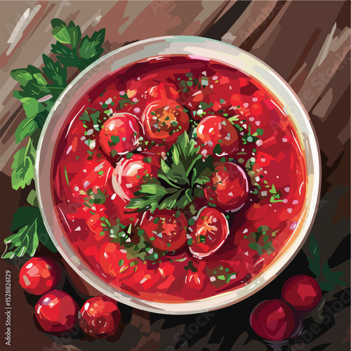 illustration, meal, food, dinner, vegetable, plate, soup, red, meat, healthy, hot, bowl, dish, cuisine, kitchen, tradition, national, rustic, ukrainian, cookery, color image, tasty, beet, homemade, 