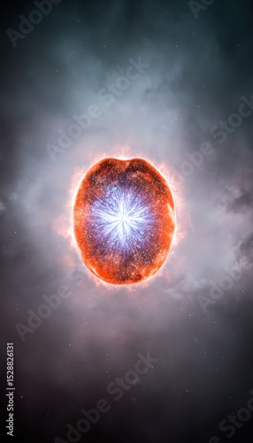 Fiery celestial orb in stormy sky
