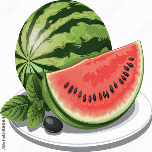 fresh, illustration, healthy, food, green, watermelon, design, drawing, juicy, dessert, graphic, fruit, sweet, nature, art, organic, ripe, summer, isolated, color, cut, melon, red, tasty, set, diet, 