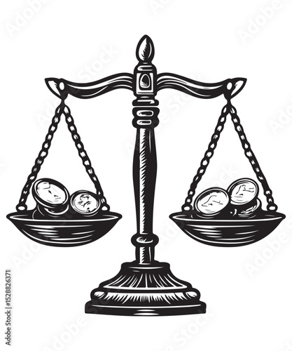Single one line court legal scale in continuous one drawing silhouette on white background, Law scale of justice bundle silhouette set illustration