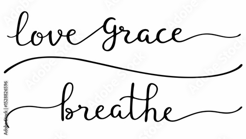 Elegant calligraphy featuring the words love grace and breathe separated by a simple curved line design created with generated ai