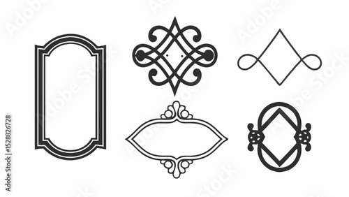 Illustration of six decorative frames and borders with varying shapes and intricate line details design elements created with generated ai