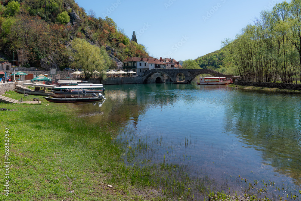 Fototapeta premium Rijeka Crnojevića village by the river in Montenegro