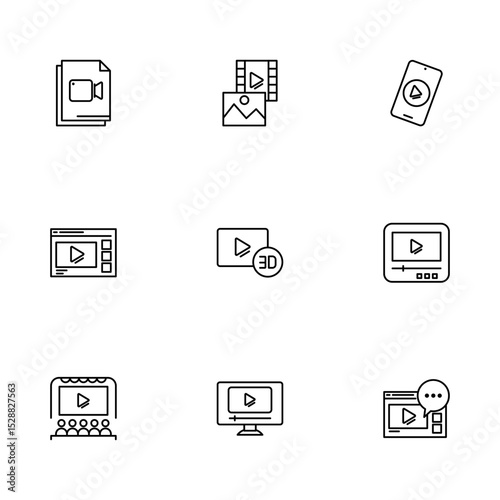 Media Player and Streaming Content Icons Set Design Illustration
