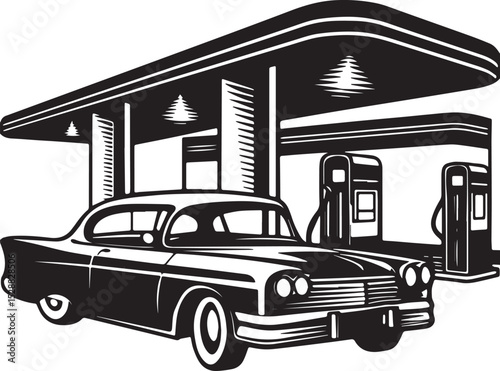 Vintage car vector illustration featuring classic automobile transportation
