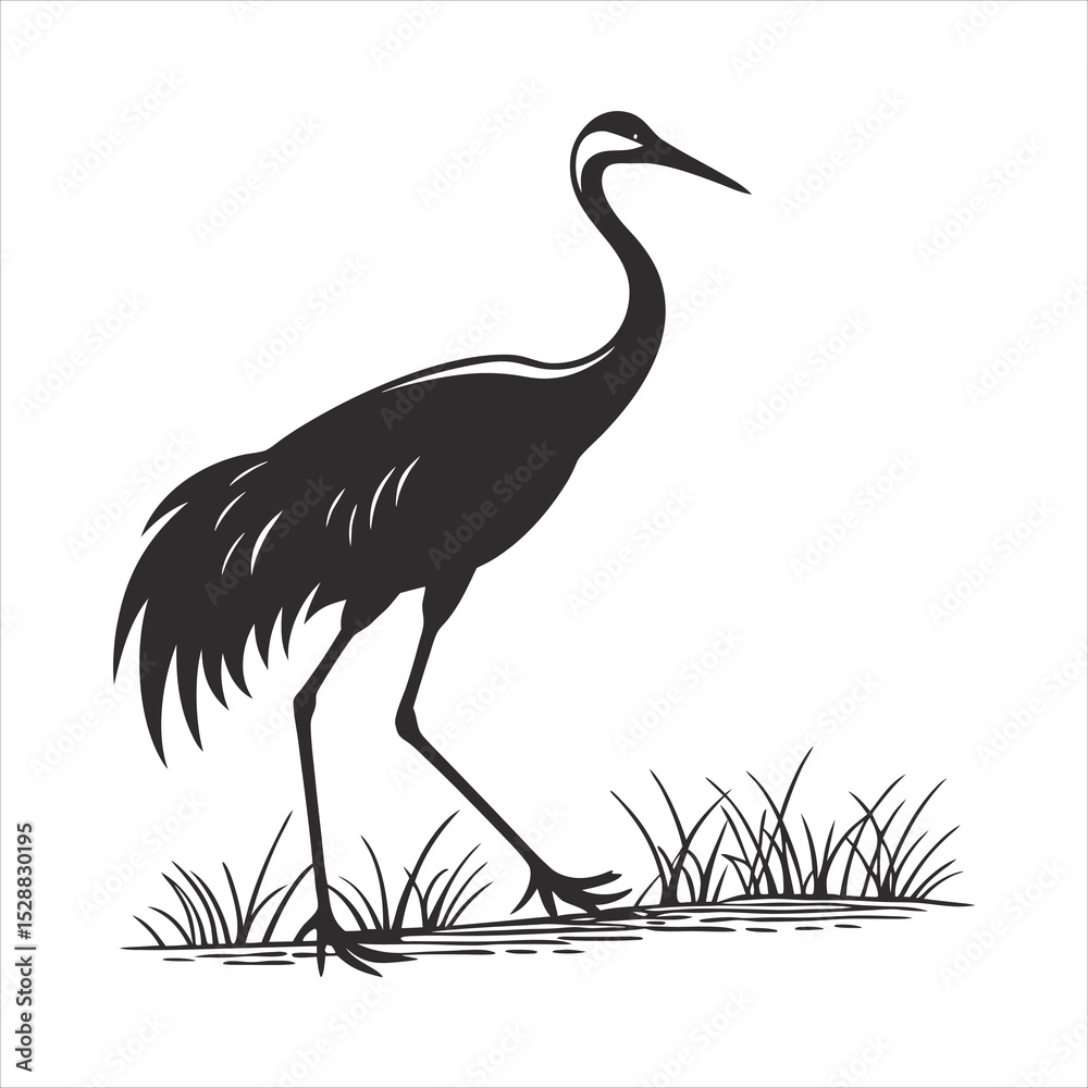 Obraz premium silhouette crane on white background