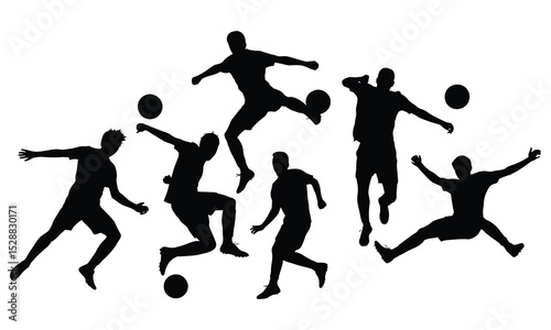 Silhouettes of soccer players in dynamic action poses