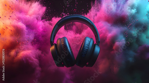 headphones on abstract background